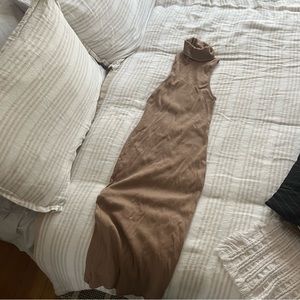 Nude / Tan Zara Ribbed Turtle Neck Midi Dress